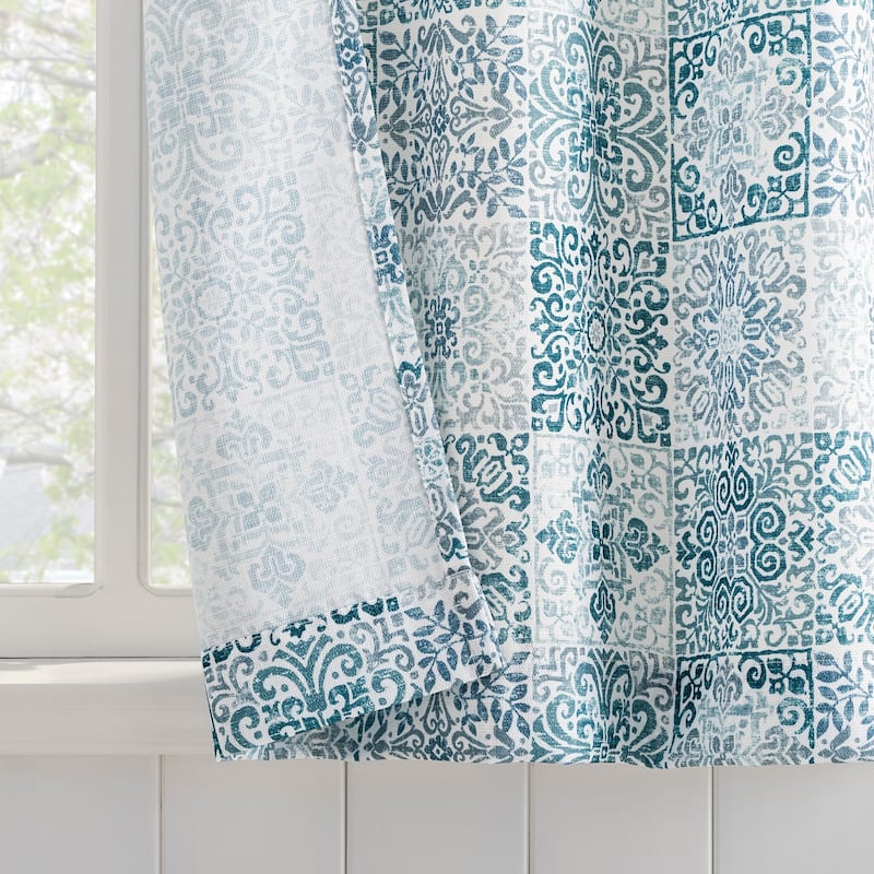 No. 918 Genoa 2-pack Mosaic Semi-Sheer Rod Pocket 2-Piece Kitchen Curtain Tier Pair
