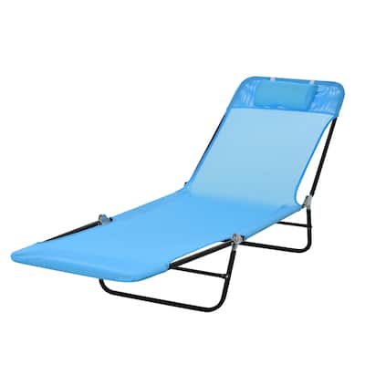 Outdoor Foldable Chaise Lounge Chair Pool Mesh Seat with Adjustable Backrest and Padded Headrest for Beach Yard Patio