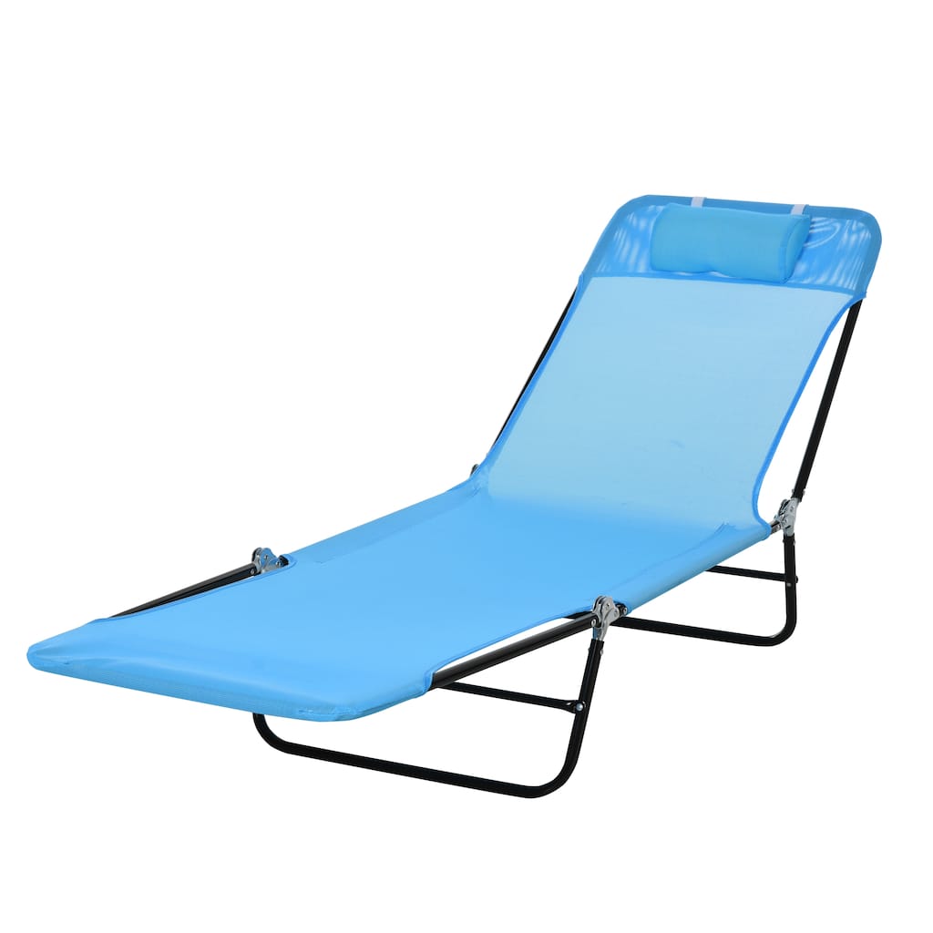Outdoor Foldable Chaise Lounge Chair Pool Mesh Seat with Adjustable Backrest and Padded Headrest for Beach Yard Patio