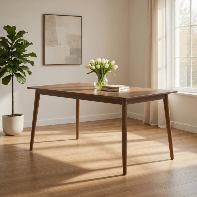 Baylee Rectangular Dining Table, Straight Legs, 60 Inch Walnut Wood - Walnut Brown