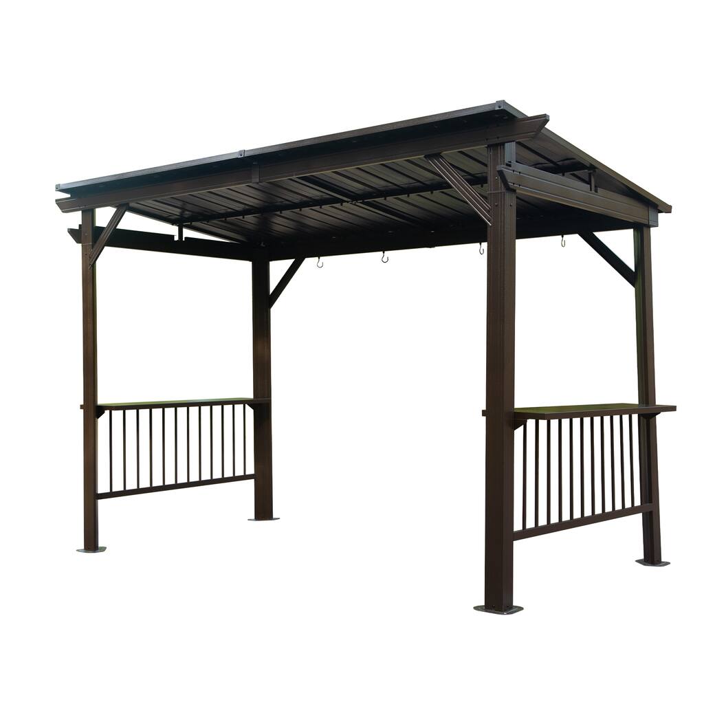 6.5x12FT Outdoor BBQ Gazebo with Sloping Steel Roof, 2 Side Shelves & Ceiling Hooks for Patio, Lawn, Deck