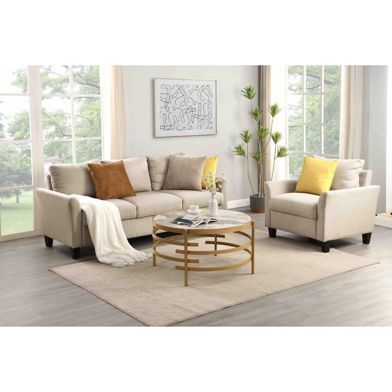 32.48'' Chrome Round Coffee Table with Sintered Stone Top