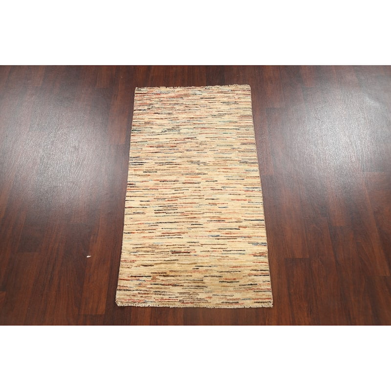 Hand Knotted Oriental 100% Wool Carpet Tribal Contemporary Beige & Ivories Gabbeh (kashkoli) Area Rug - 4' 8'' X 2' 6''