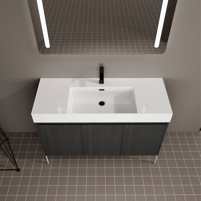 36-Inch Bathroom Vanity with Resin Sink, Floor-to-Ceiling Storage Cabinet, Soft Close Doors, and Easy Assembly