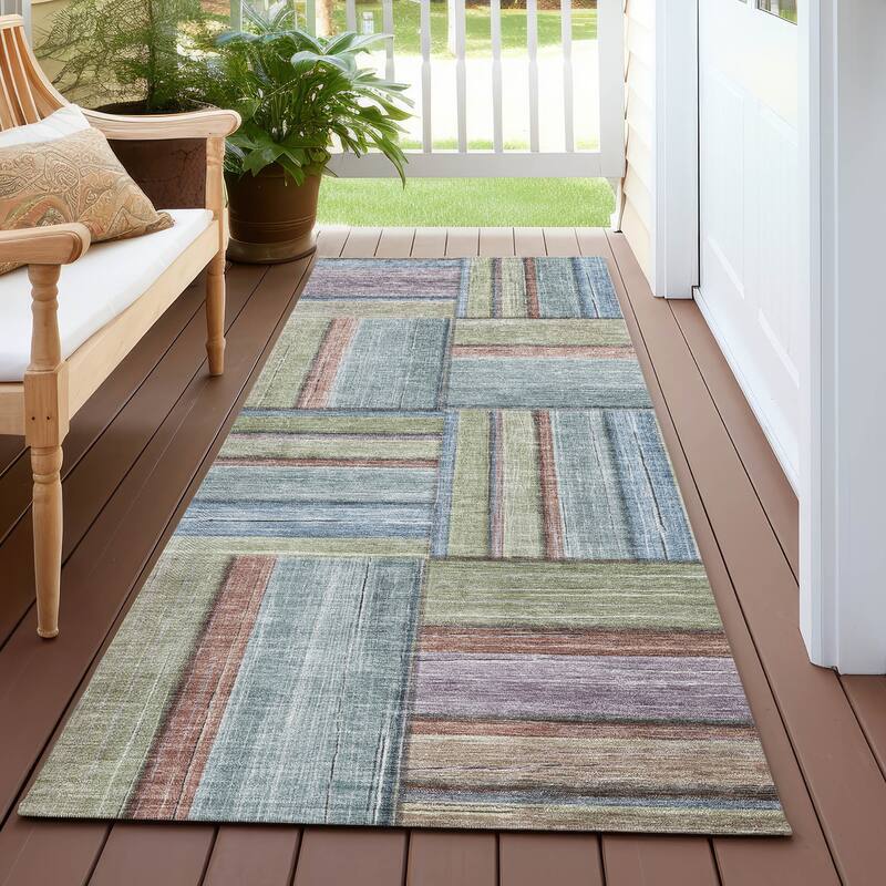 Machine Washable Indoor/ Outdoor Modern Weave Chantille Rug - Aloe - 2'3" x 7'6"