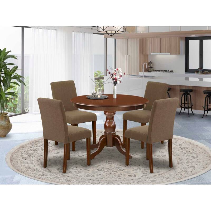 HomeStock 5-Pc Mahogany Finish Solid Wood Top Dining table with 4 Chairs