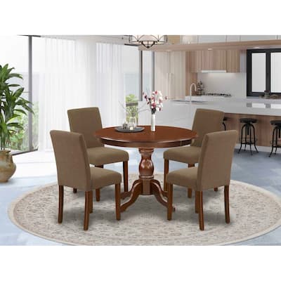 HomeStock 5-Pc Mahogany Finish Solid Wood Top Dining table with 4 Chairs