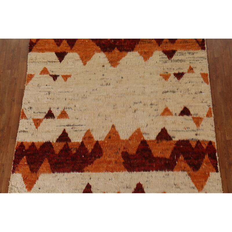 Hand Knotted Oriental 100% Wool Carpet Modern Tribal Beige & Ivories Moroccan Area Rug - 9' 8'' X 6' 8''