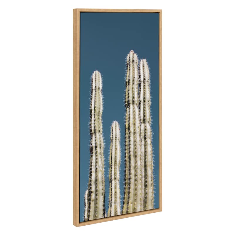 Kate and Laurel Sylvie Cactus Sky Framed Canvas by Stephanie Klatt - 18x40 - Natural
