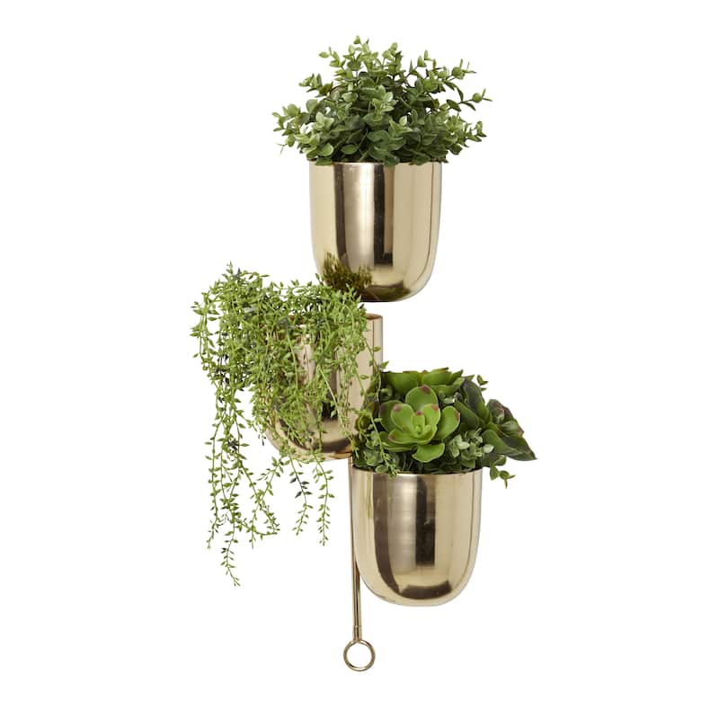 Metal Indoor Outdoor Layered Indoor Outdoor Wall Planter - Gold, Silver, Black, White - Roche River Decor