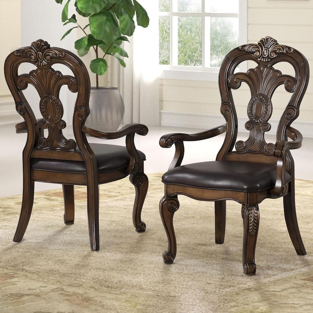 Traditional Arm Chairs Set Dark Brown Finish
