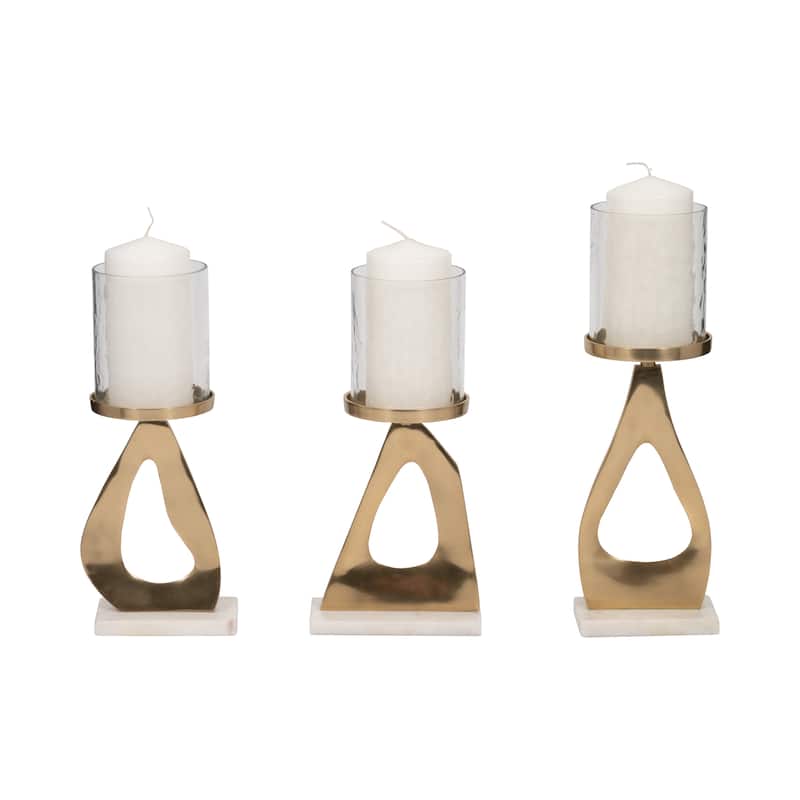 Candle Holders Set of 3 - Metal Marble Base, 13/15"