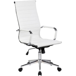 Modern High Back Office Chair Ribbed PU Leather Tilt Adjustable Conference Room Home