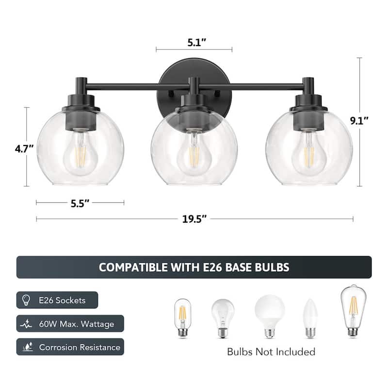 Dimmable Bathroom Vanity Light Globe Glass Shades