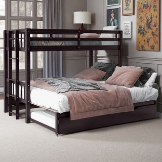 Pine Wood Twin Over Double Twin Bunk Bed with Pull-Out Trundle and ...