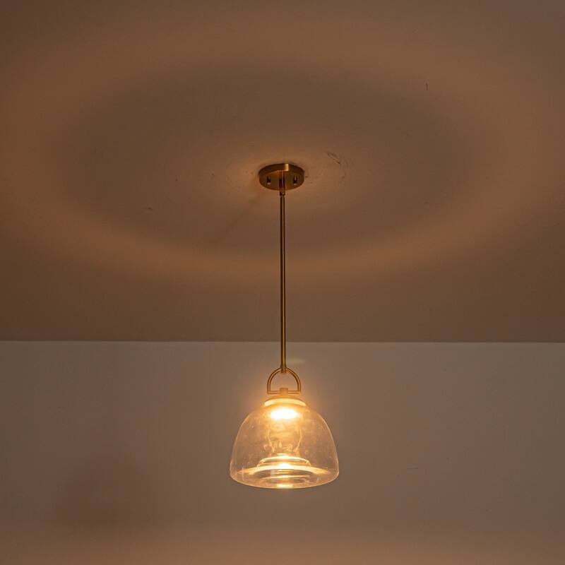 1-Light Modern Transitional Metal & Glass LED Pendant with Adjustable Height Clear Bell-Shade for Kitchen Island