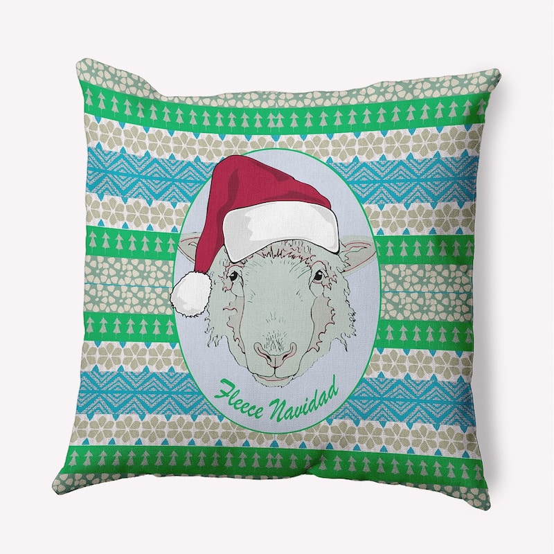 Fleece Navidad Christmas Indoor/Outdoor Throw Pillow - 18" x 18" - Light Blue