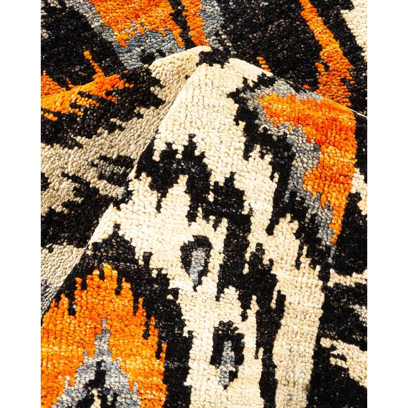 Overton Hand Knotted Wool Vintage Inspired Modern Contemporary Modern Black Area Rug - 6' 2" x 9' 5"
