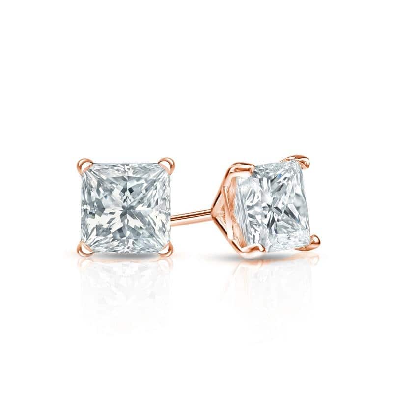 Auriya 14k Gold Lab Grown Princess Diamond Stud Earrings 0.50 to 5.00 ct. tw. 4-Prong Martini Screw-Back (F-G VS)