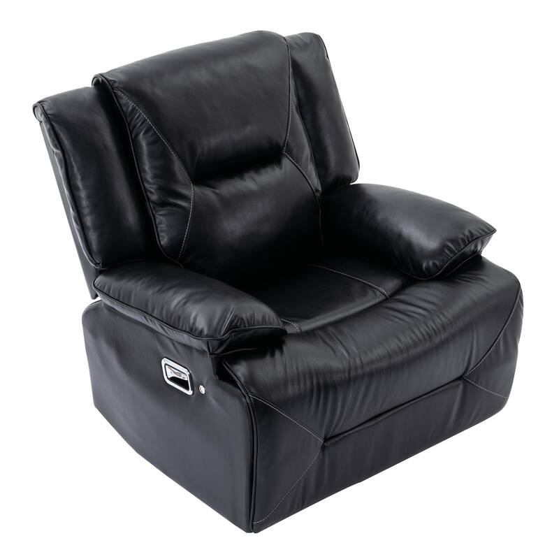360° Swivel and Rocking Home Theater Recliner Manual Recliner Chair with a LED Light Strip for Living Room,Bedroom, Black