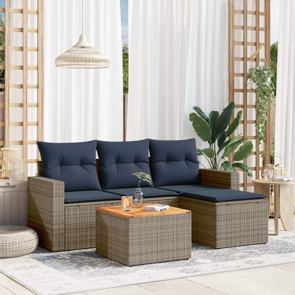 vidaXL Patio Sofa Set with Cushions Outdoor Furniture 5 Piece Poly Rattan - 25.8x 24.4x 27.2