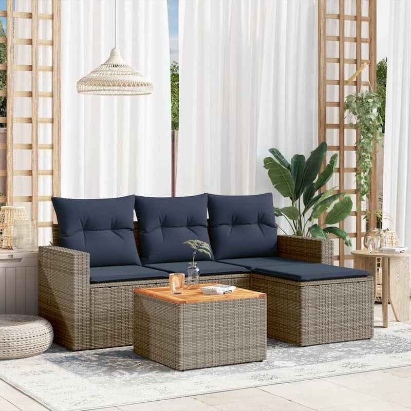 vidaXL Patio Sofa Set with Cushions Outdoor Furniture 5 Piece Poly Rattan - 25.8x 24.4x 27.2 - Grey