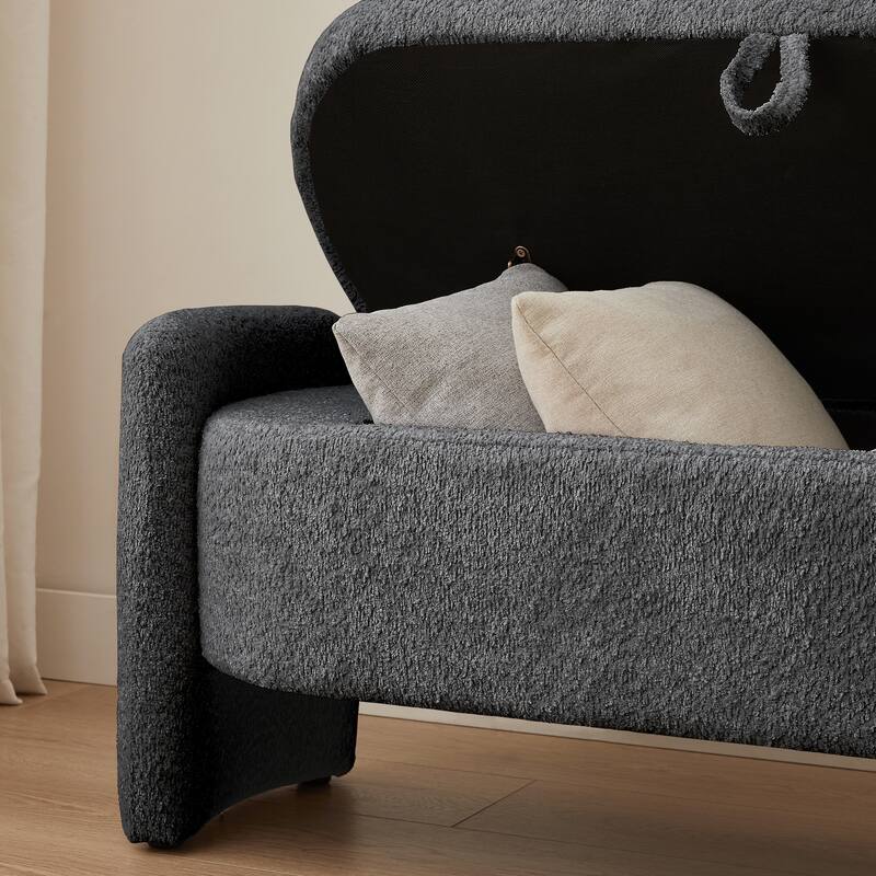 3D Lamb Fleece Fabric Storage Bench with Arc-shaped Sides