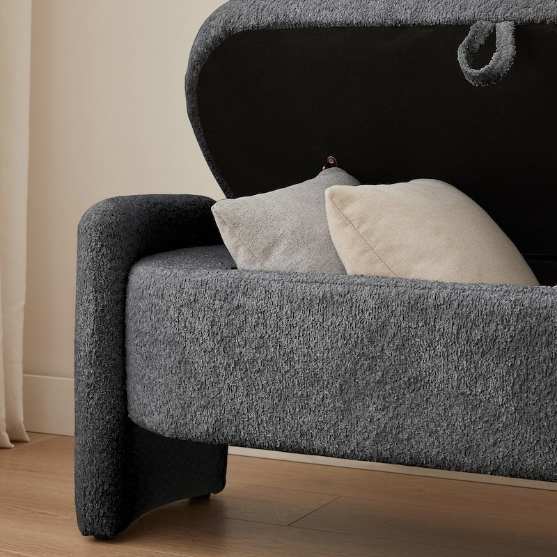 Ottoman Oval Storage Bench 3D Lamb Fleece Fabric Bench with Large Storage Space for the Living Room, Entryway and Bedroom