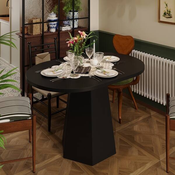 Modern Black Oval Dining Table – Elegant Centerpiece for Your Dining Space