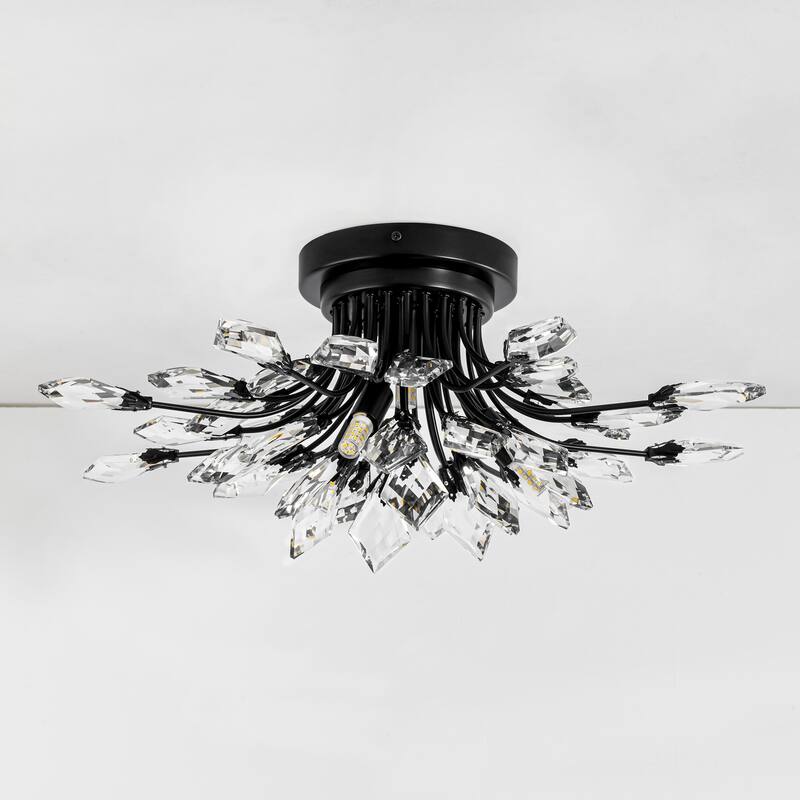 4-Light Modern Industrial Linear Cluster Crystal Flush Mount Light Sputnik Ceiling Light for Dining Room