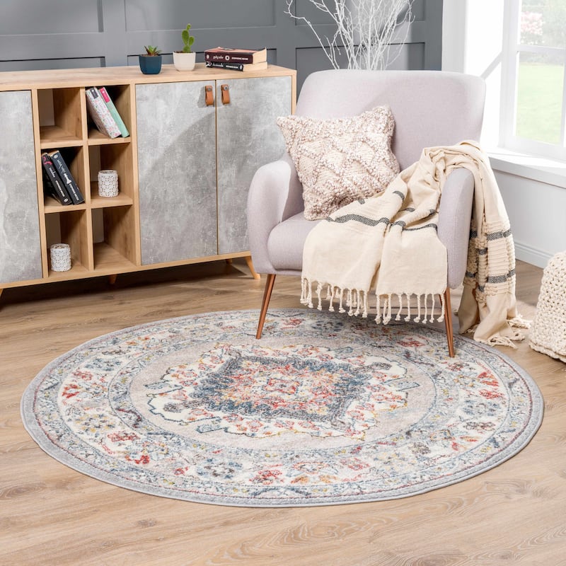 Hauteloom Haymond Hallway, Kitchen Runner Rug - Brick Red, Charcoal, Cream - 2'7" x 10' - 7'10" Round - Brick Red, Charcoal, Cream / Haymond