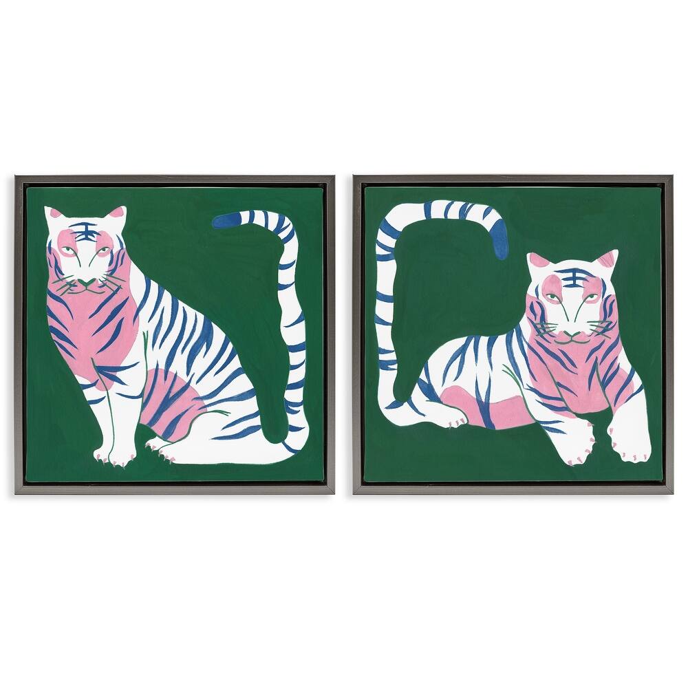 Stupell Fierce Lounging Tigers Framed Floater Canvas Wall Art Design By Melissa Wang (Set of 2)