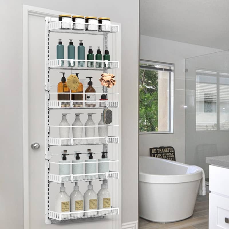 6-Tier Over Door Storage Organizer Heavy Duty Carbon Steel Mesh Pantry Rack Adjustable - 50.19 × 17.12 × 6.1 in)