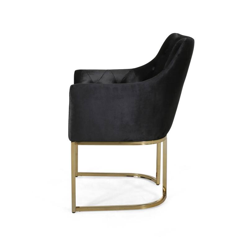 Roomfitters Velvet Upholstered Accent Chair, Modern Armchair with Tufted Backrest and Gold Metal Frame