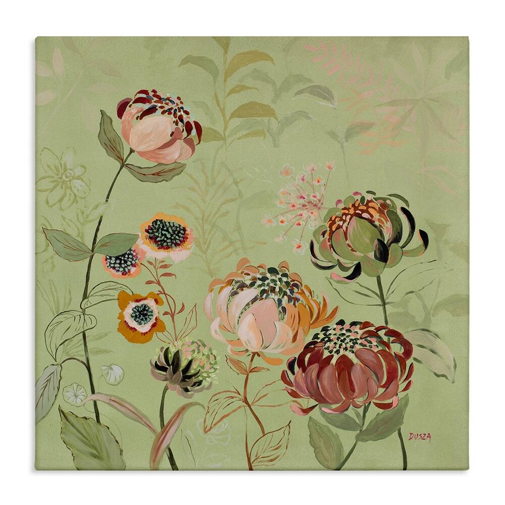 Stupell Curled Chrysanthemums on Green Canvas Wall Art Design By Dusza