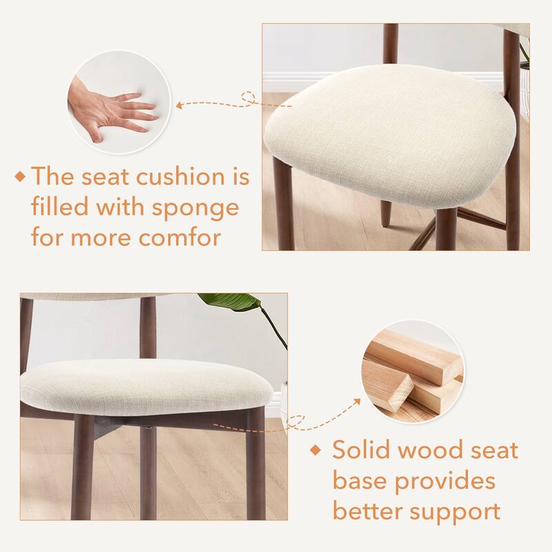 Mid-Century Modern Upholstered Bar Stools with Backrest - Solid Wood Legs Counter Height Stools