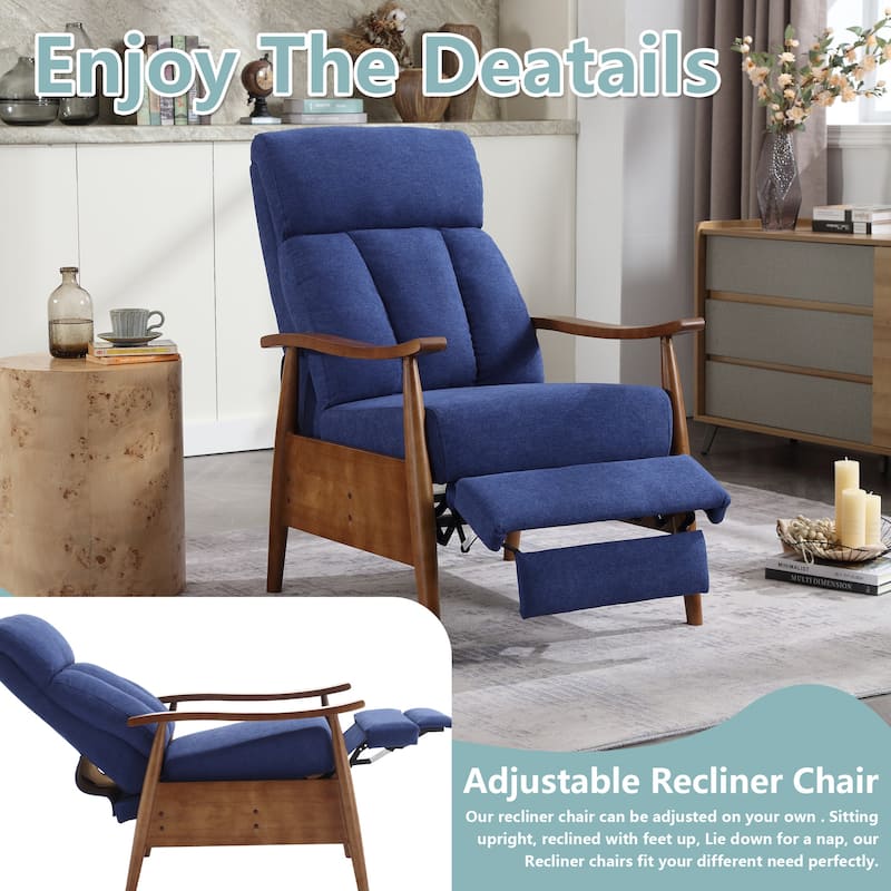 HOMEFUN Linen/Leather/Microsuede Upholstered Wood Frame Adjustable Recliner Lounge Armchair