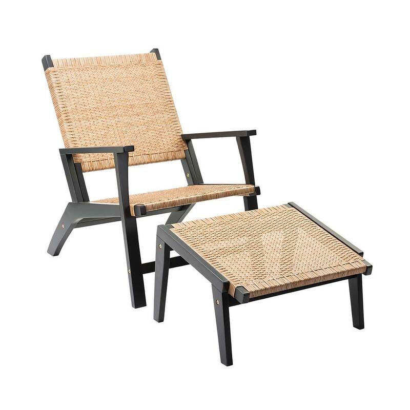 Claytor Eucalyptus Outdoor Furniture, Chair and Ottoman 2-Piece Set - Black