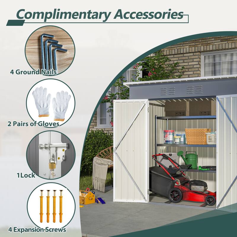 6'x4' Outdoor Steel Storage Shed with Lockable Door and Floor Frame, Garden Tool Shed Grey