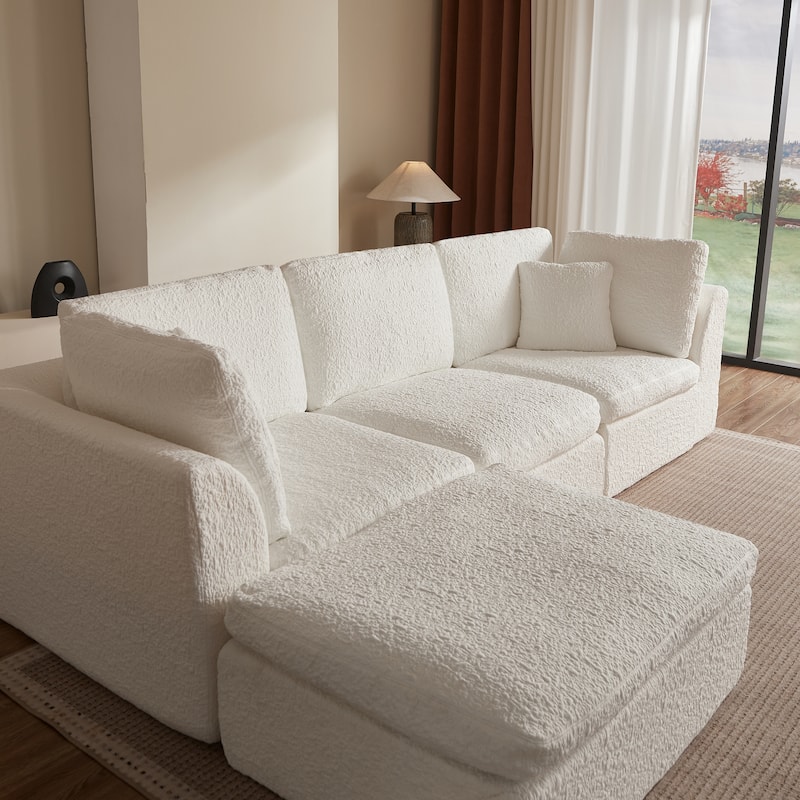 Floor Standing L-shaped Sectional Sofa Modular Deep Seat Couch Chenille Sleeper Sofa Bed with Ottoman Chaise Lounge and Pillows