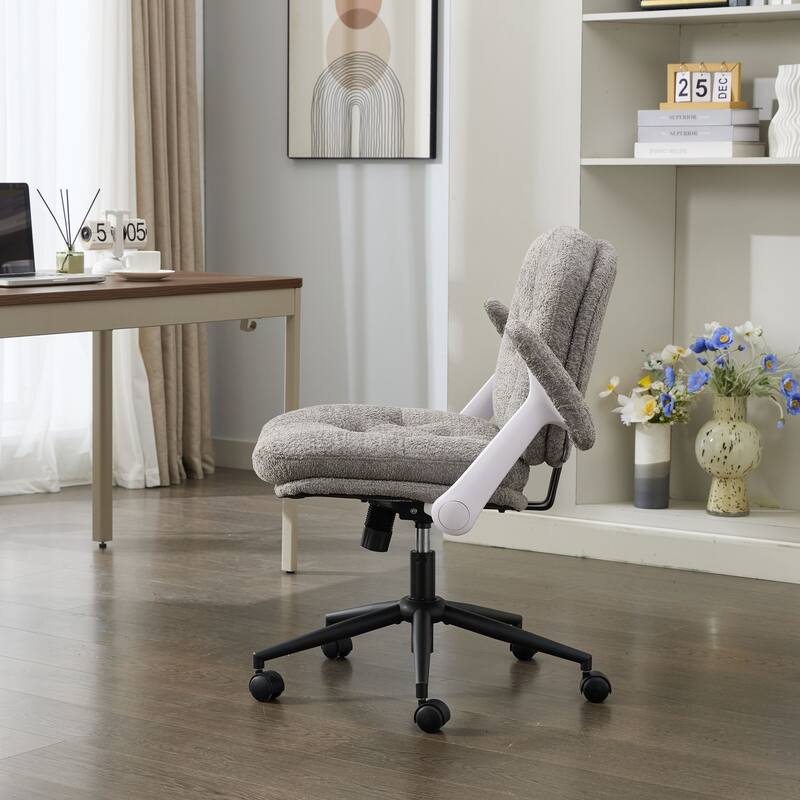 Cross Legged Office Chair with Flip-up Armrests and Wheels, Wide Seat