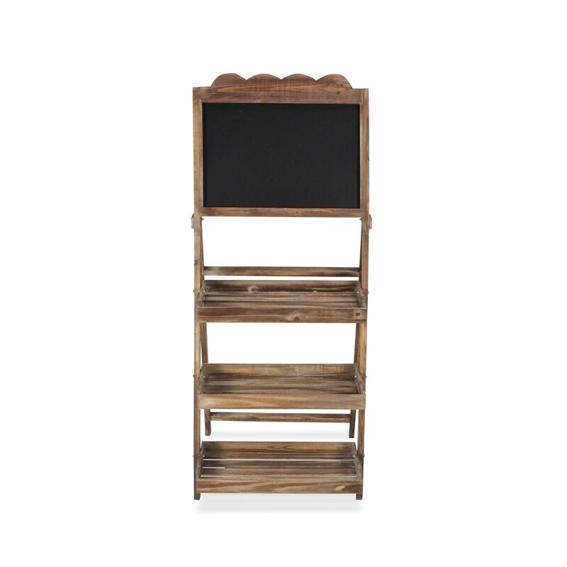 Brown Wood Chalkboard Stand with 3 Storage Racks