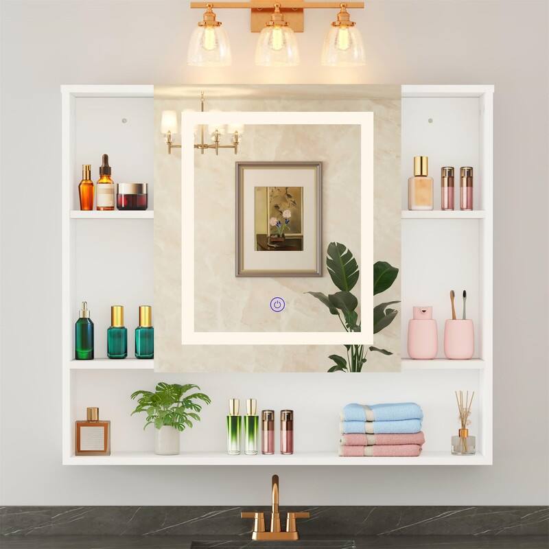 Medicine Cabinet Mirror with Led Light - 5.3"D x 27.5"W x 24.3"H - White
