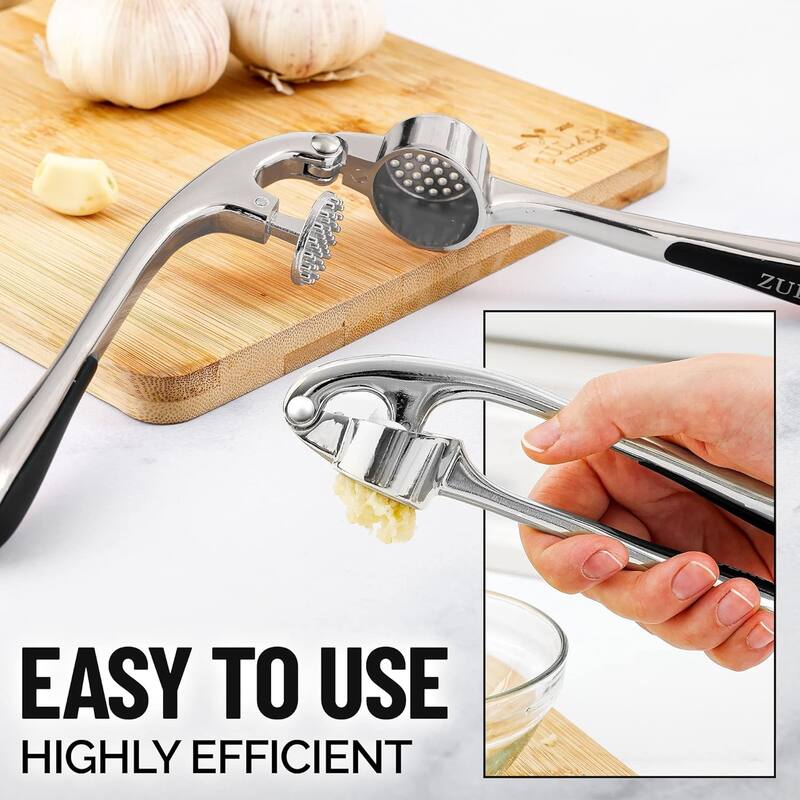 Zulay Kitchen Garlic Press with Ergonomic Soft Easy Squeeze Handle