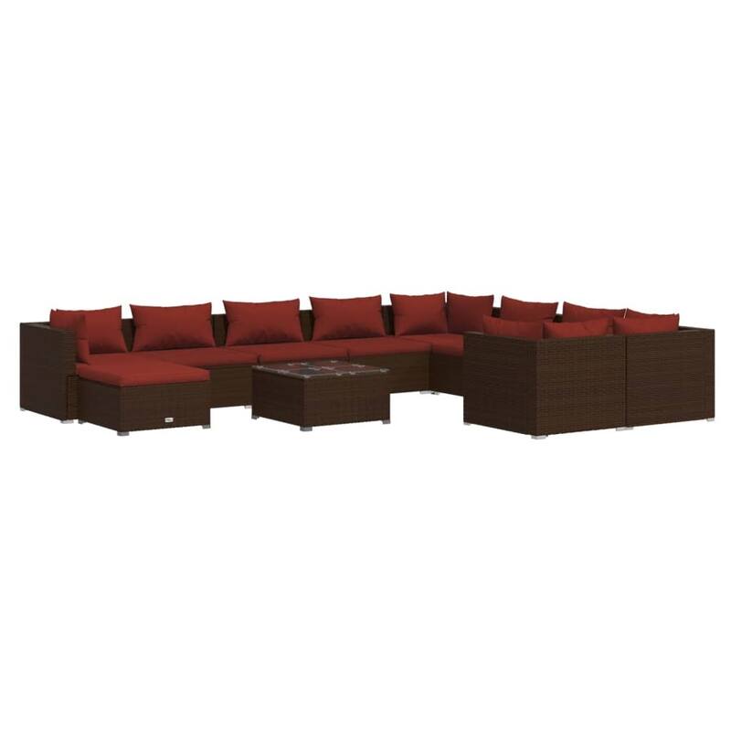 vidaXL Patio Lounge Set with Cushions Poly Rattan Brown - 27.6" x 27.6" x 24" - 27.6" x 27.6" x 24"