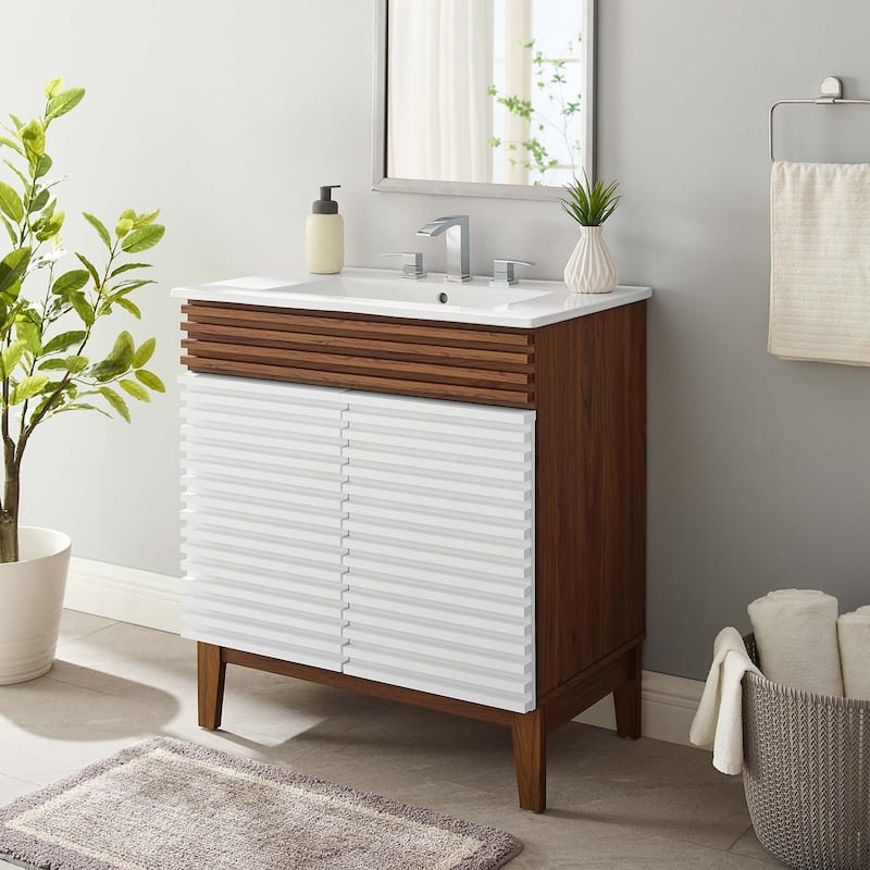 Render 30" Bathroom Vanity Cabinet - White Walnut White