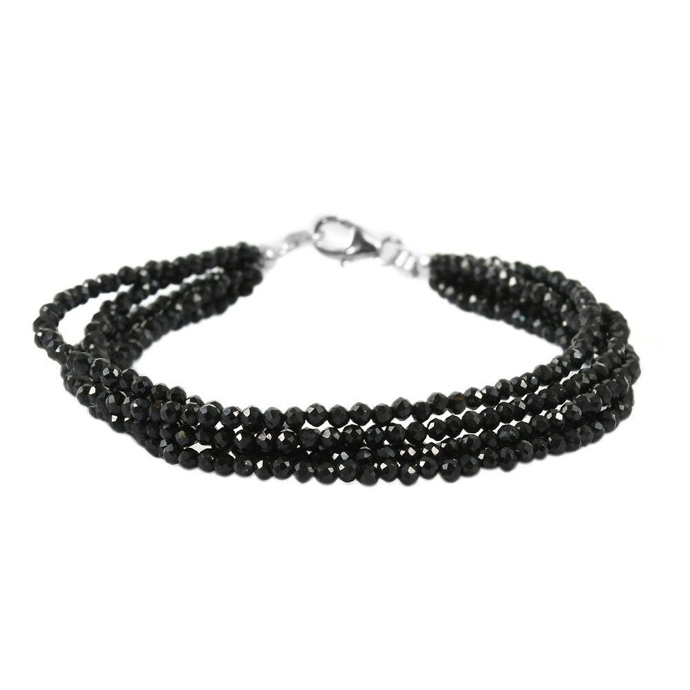 Unheated Round Black Spinel 2mm 925 Sterling Silver Bracelet 8 Inches