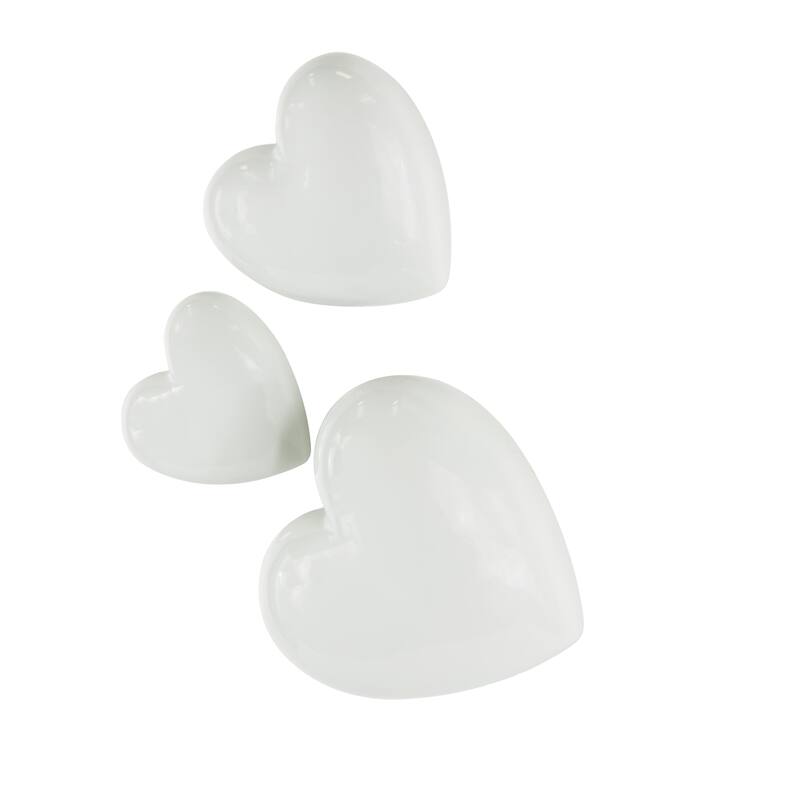 Ceramic Heart Slanted Home Wall Decor with Varying Sizes - Set of 3 Black, Gold, Silver, White - Roche River Decor