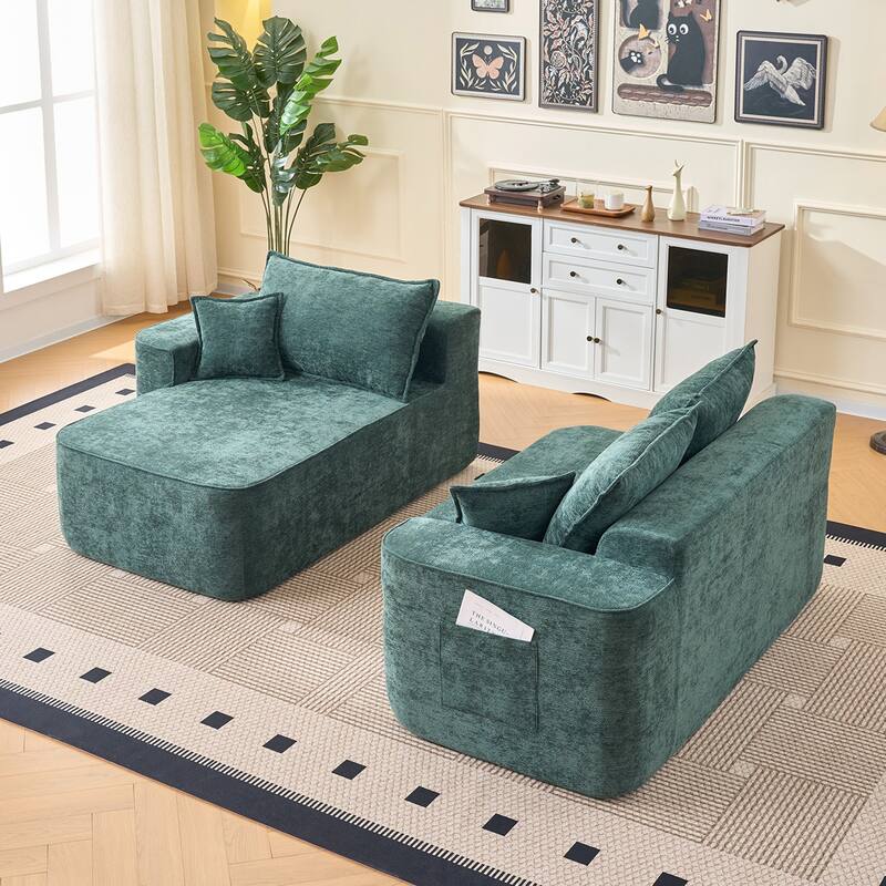 L Shaped Modular Sectional Sofa with Chaise Lounge, Chenille Upholstered Cloud Couch, Full Compressed Corner 4 Seat Sofa