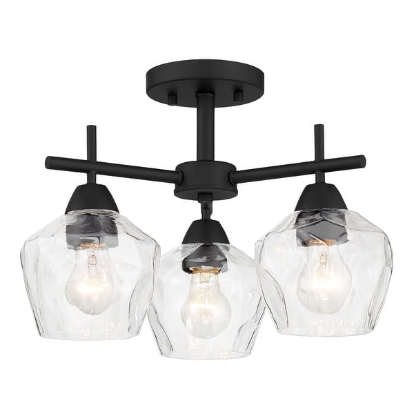 slide 2 of 2, Minka-Lavery Camrin 3-Light Semi-Flush Chandelier-Coal Black Finish, Clear Glass, Convertible